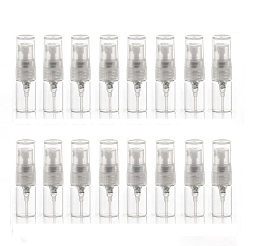 Elfenstall- 20pcs Mini Clear 2ml 5/8 Dram Fine Mist Atomizer Vial Glass bottle Spray Refillable Perfume Empty Sample Bottle With Clean Cloth Free Pipette for Travel Party